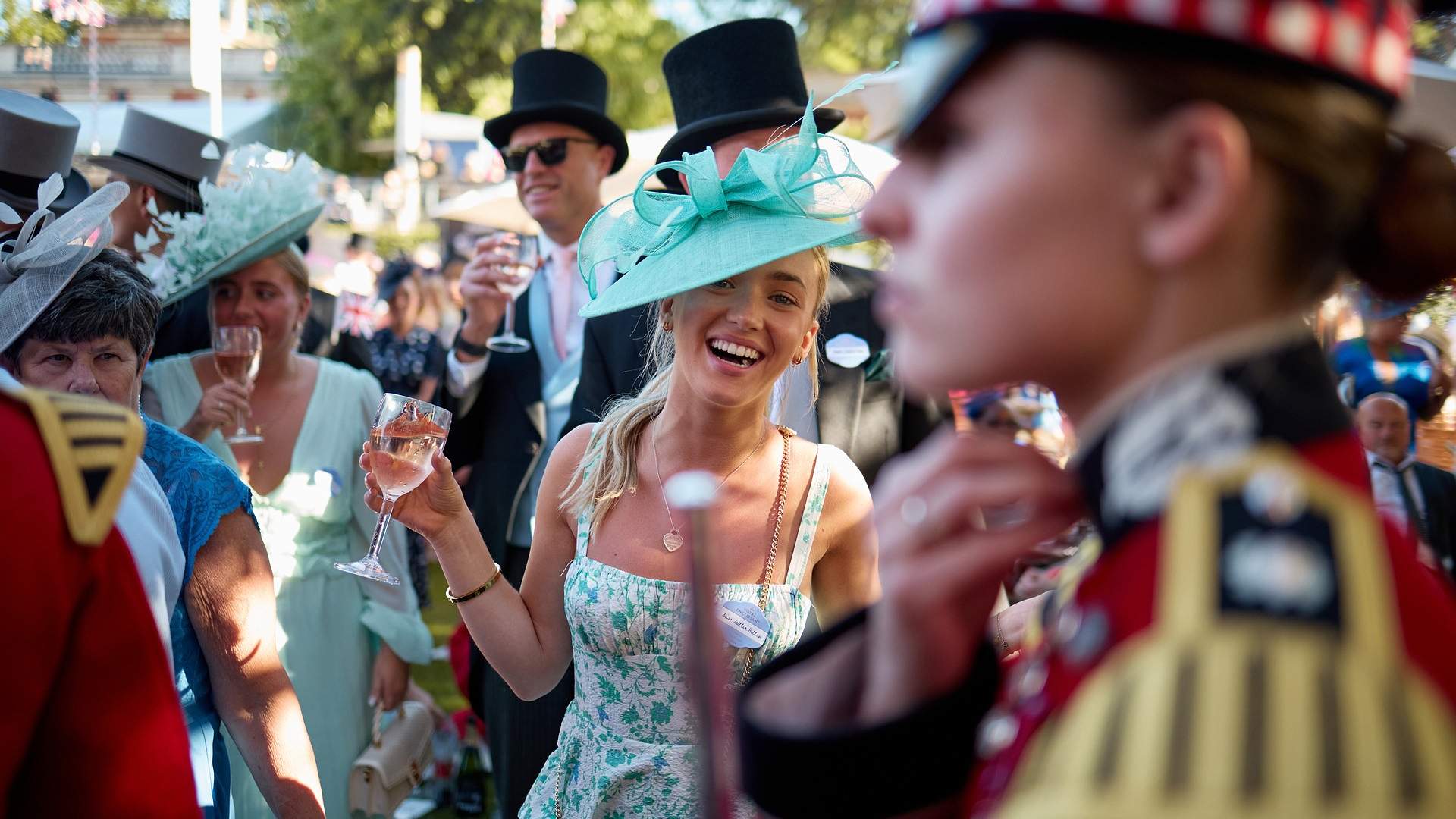 A lady wearing a blue hat at Royal Ascot Ladies Day