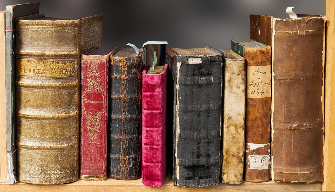 Vintage books evoking the literary origins of the Benjamin Button story