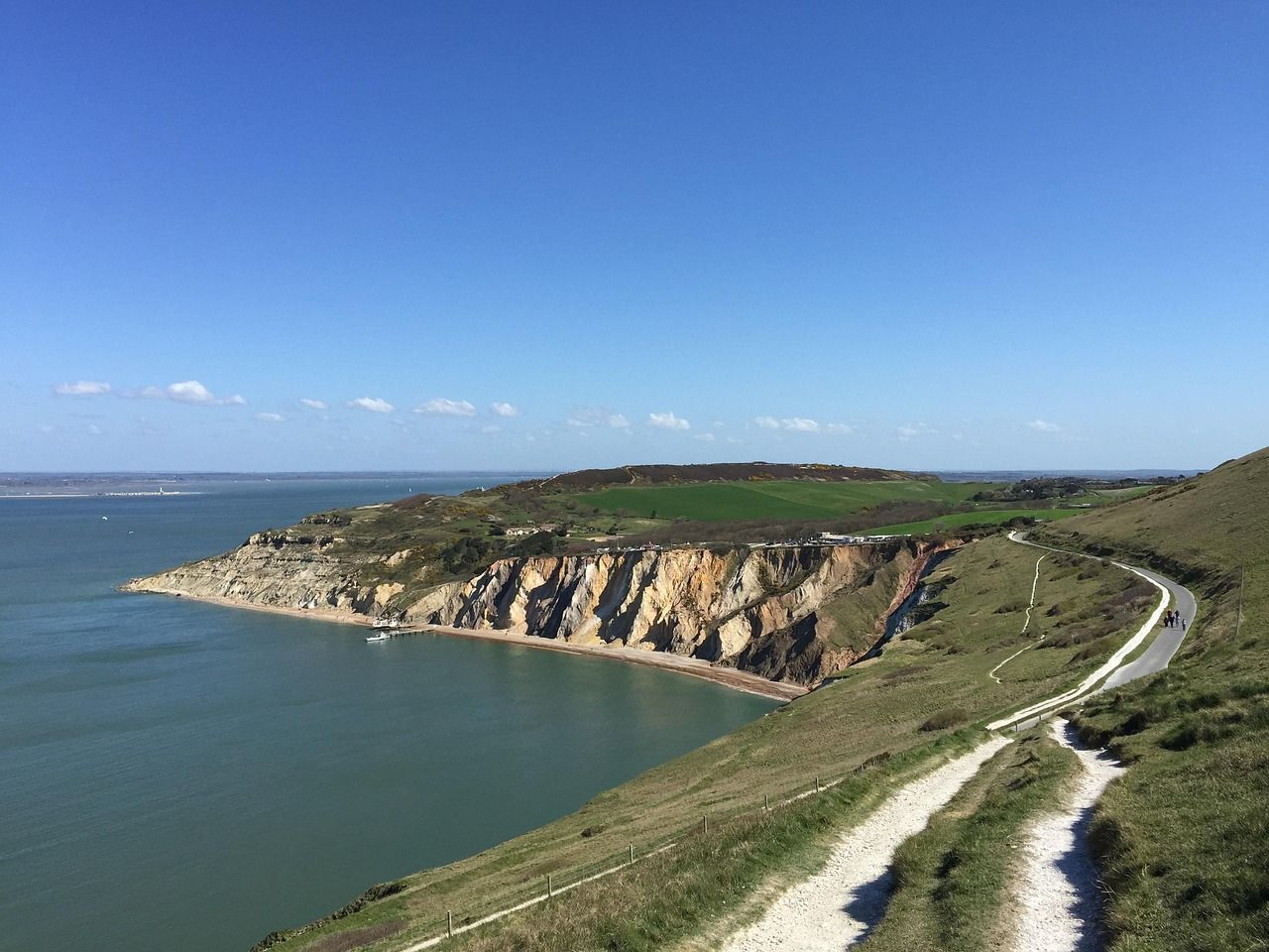 The Needles coastline on the Isle of Wight with chalk cliffs and sea