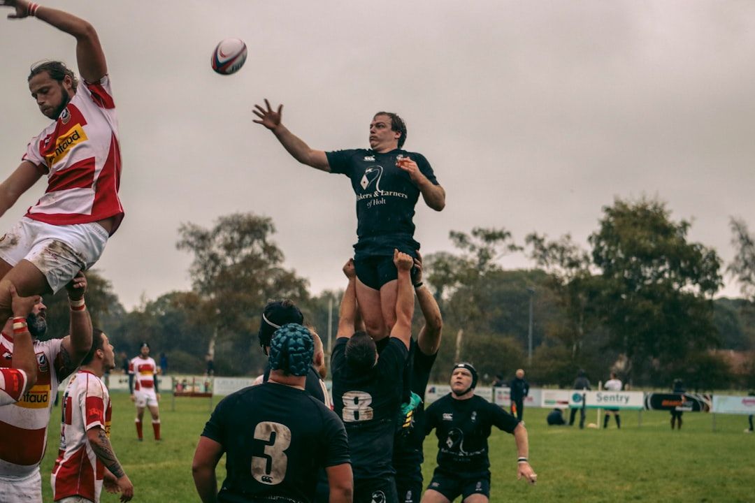 Rugby lineout during a competitive match