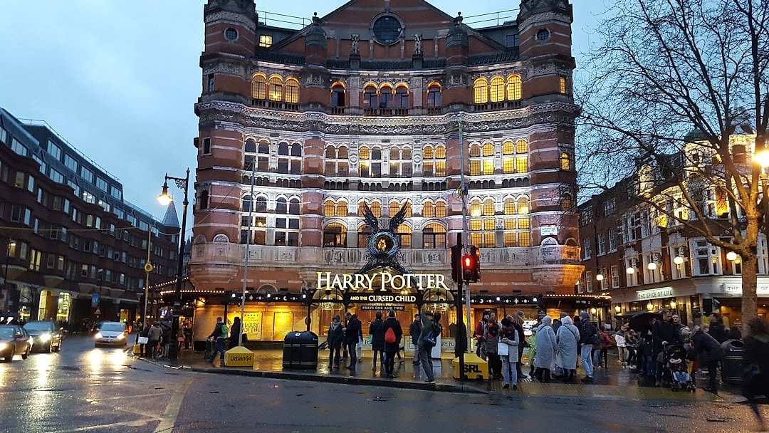 London West End theatre illuminated at night