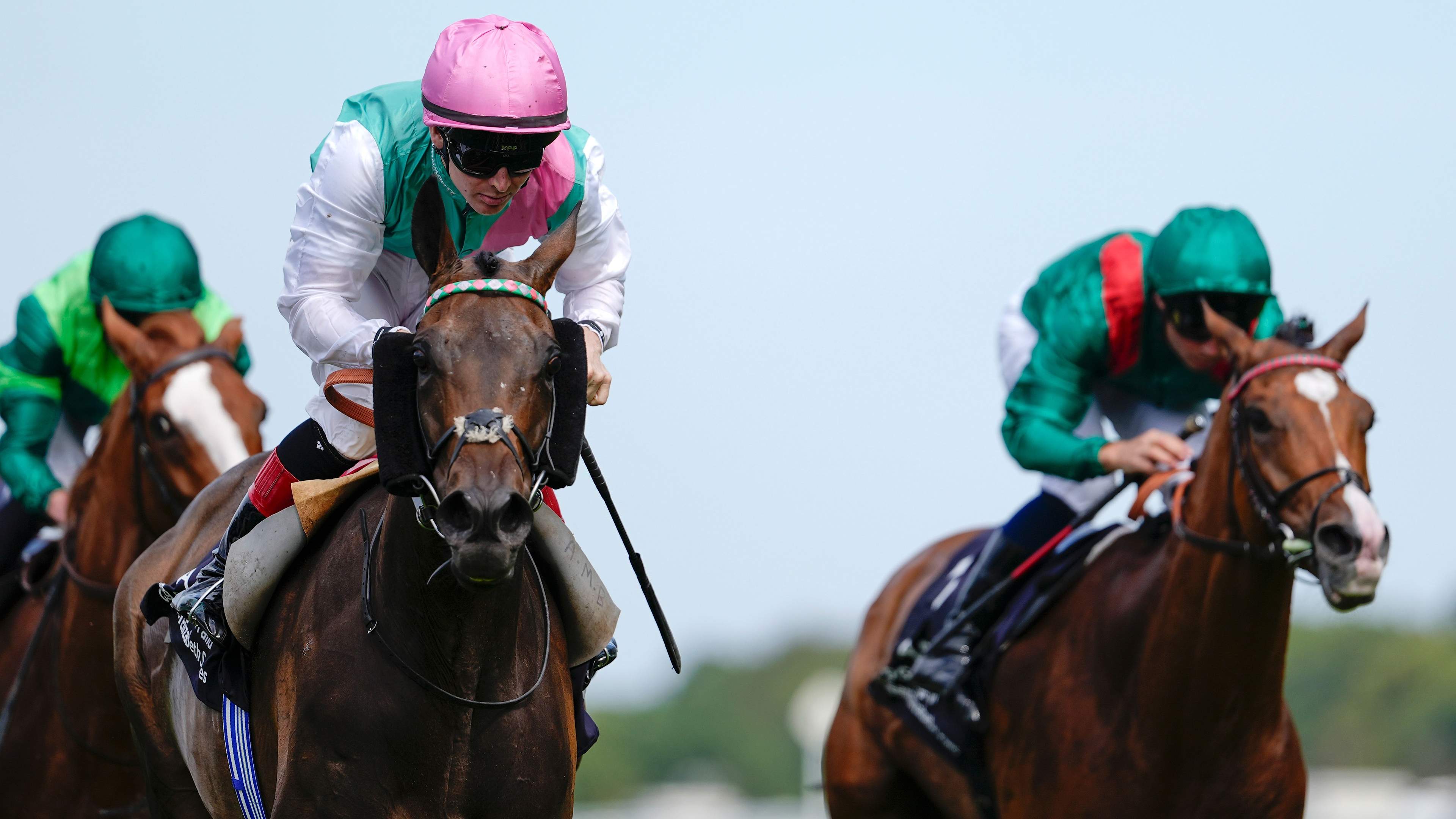 Vintage horse racing with two jockeys competing