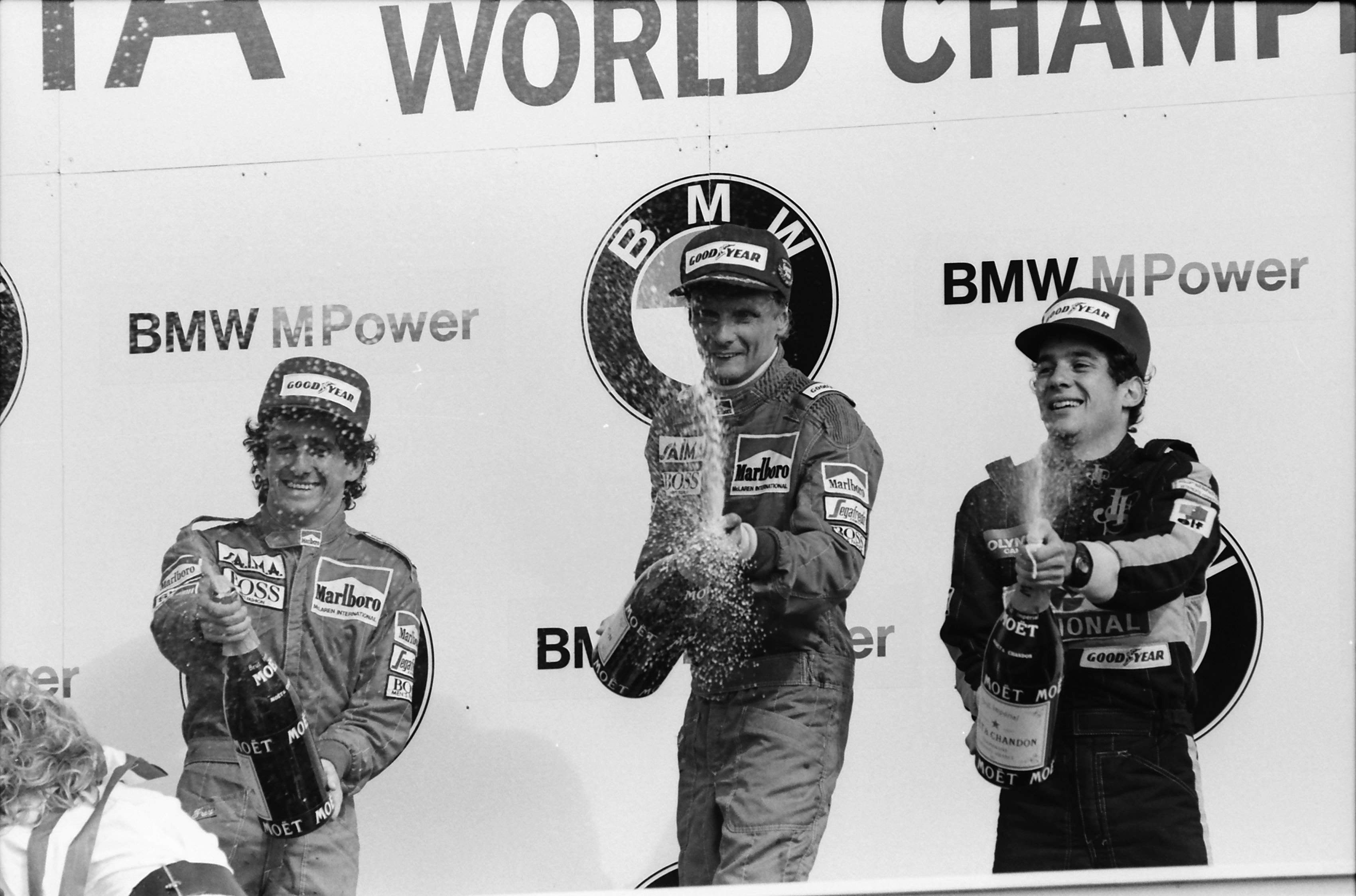 Alain Prost, Niki Lauda and Ayrton Senna