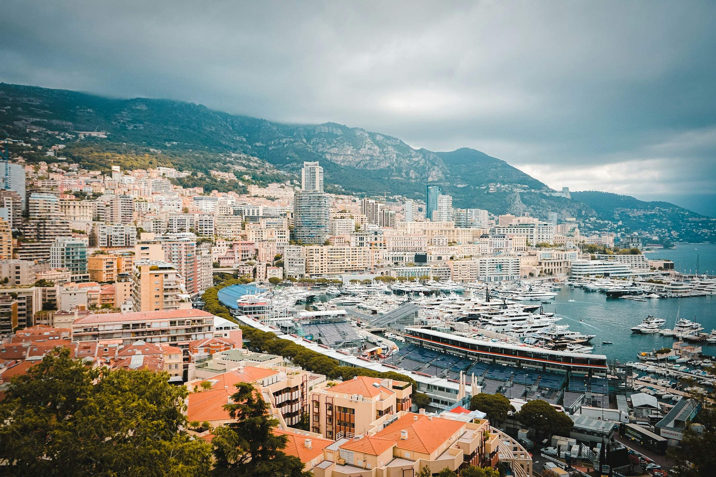 Monaco harbour and the Circuit de Monaco from Port Hercule