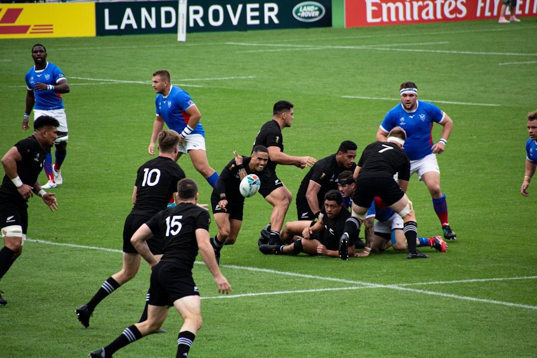 Rugby player running with the ball during an international match