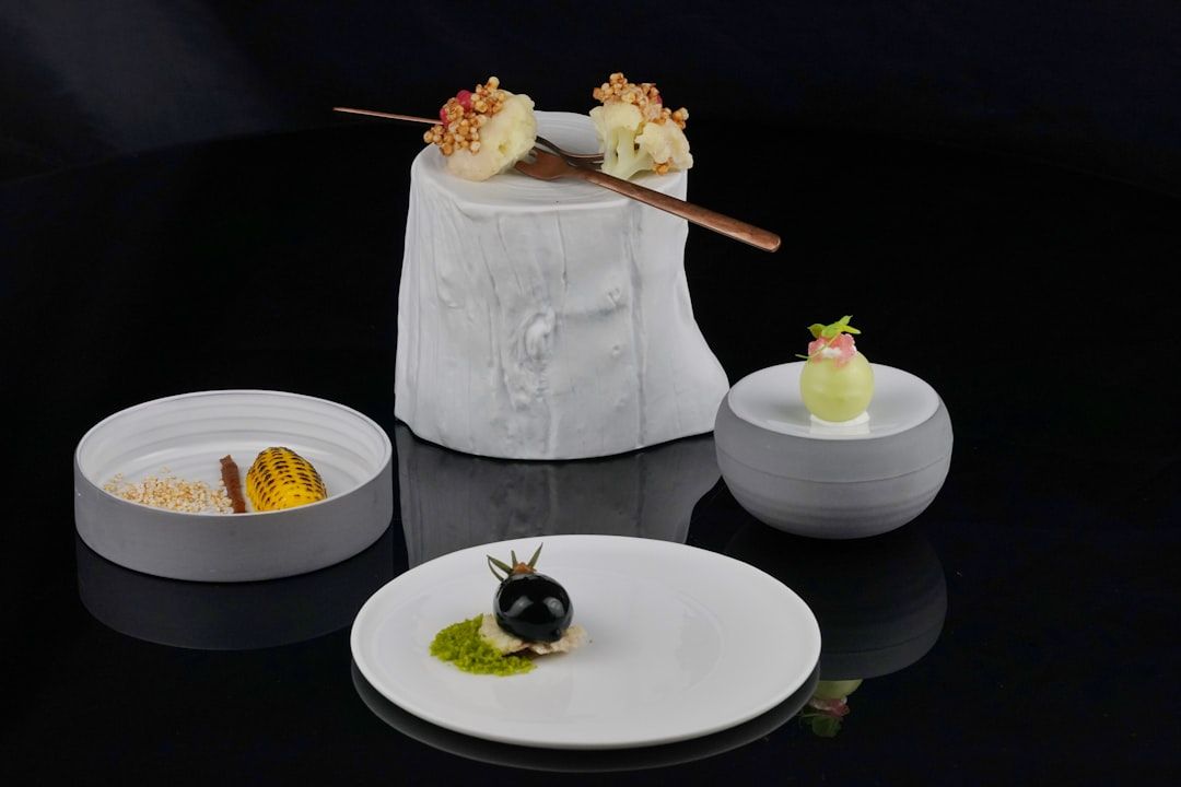 An intricately plated molecular gastronomy dish