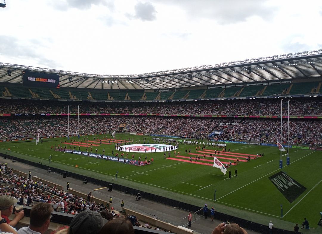 Packed crowd at Twickenham during a rugby sevens event