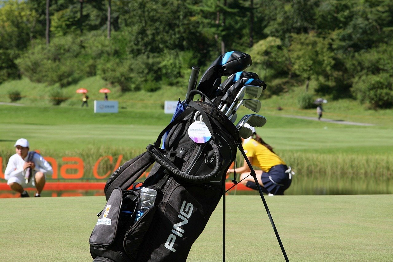 Golf tournament spectators and players on a championship course