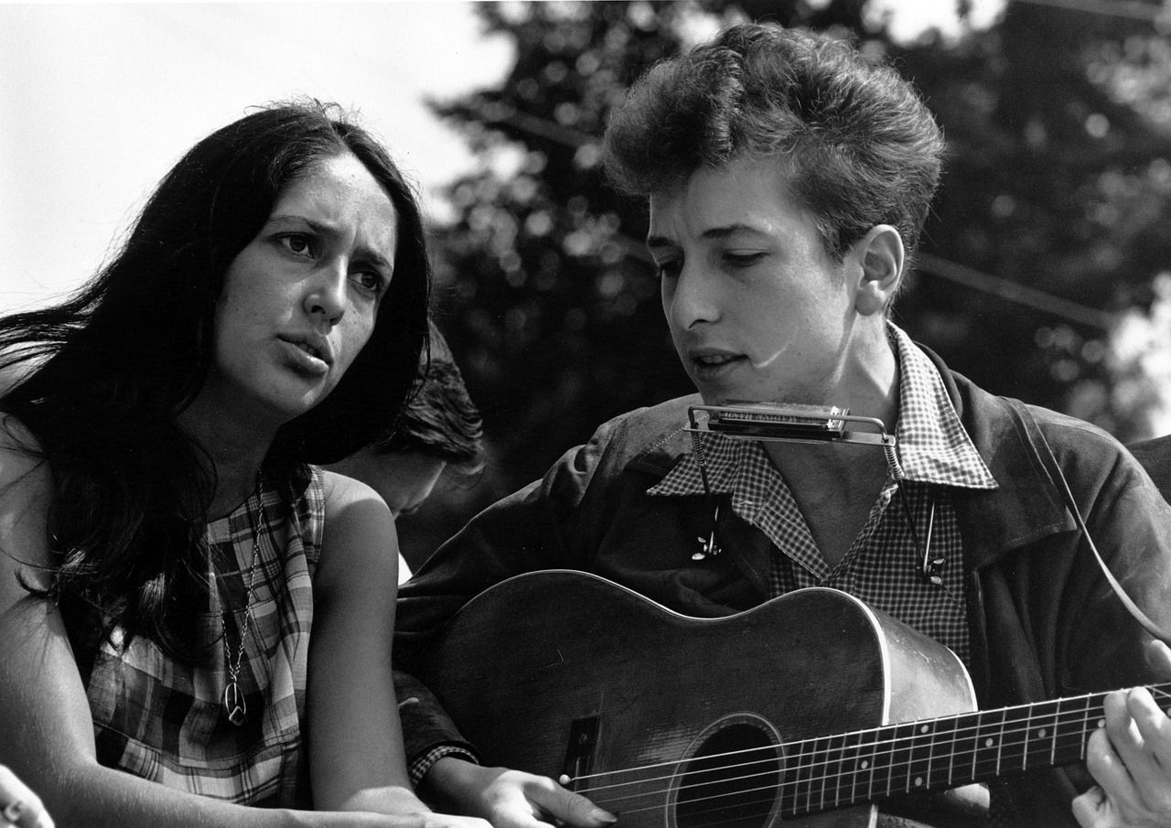 Musicians performing in the 1960s folk and blues era