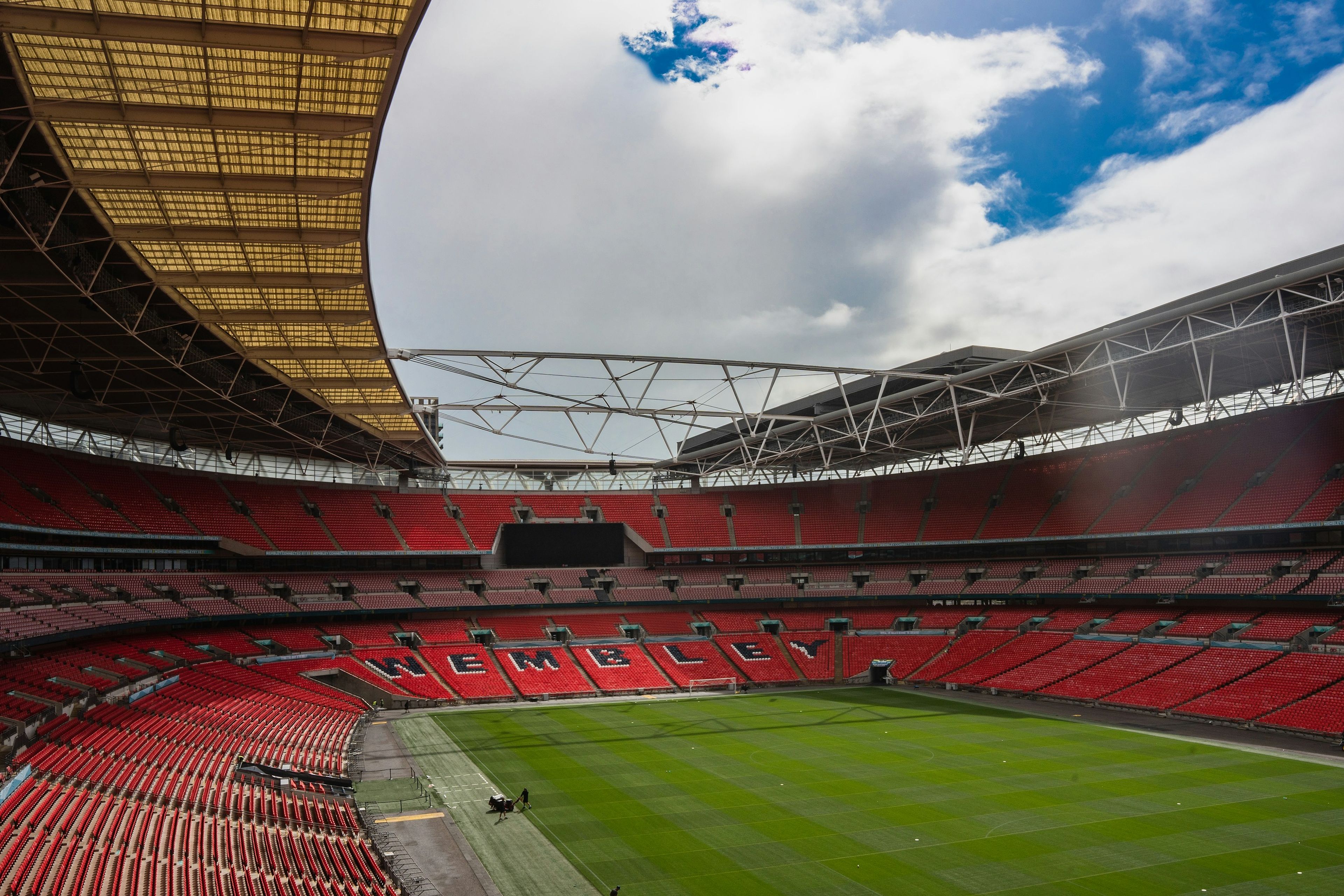 View of a stadium pitch from the hospitality seating