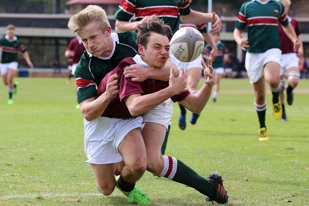 Rugby tackle during a competitive international match