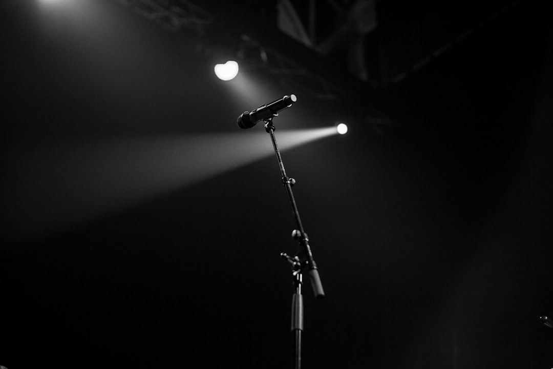 Microphone on a comedy stage under spotlight