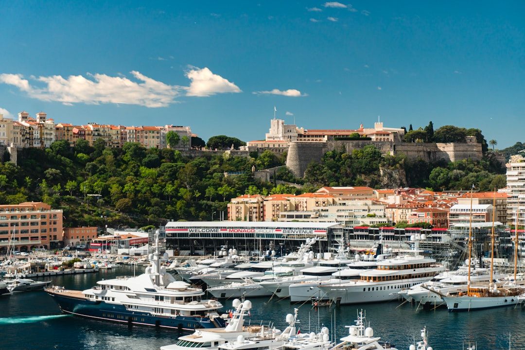 Port Hercule in Monaco before the Grand Prix with grandstands and barriers in place