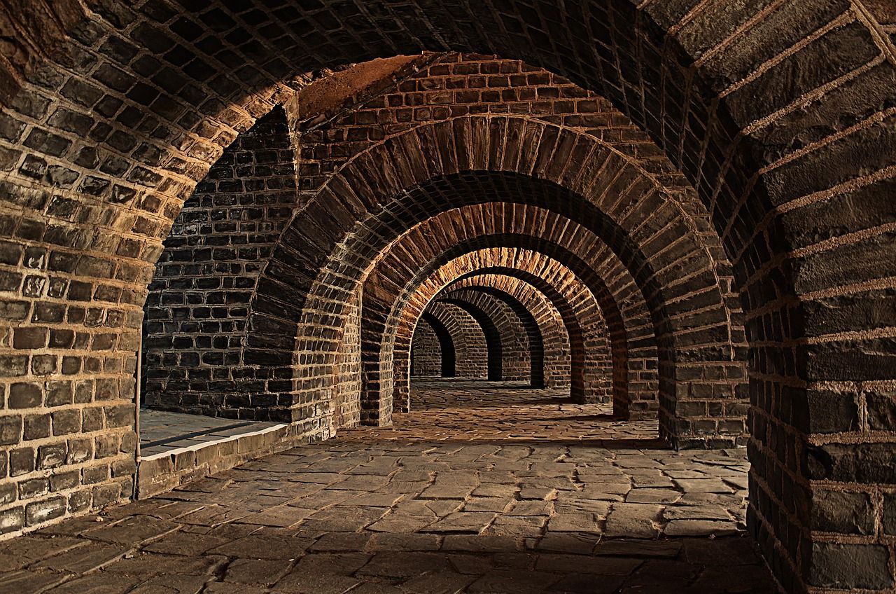 Vaulted chalk cellar tunnel used for ageing champagne underground