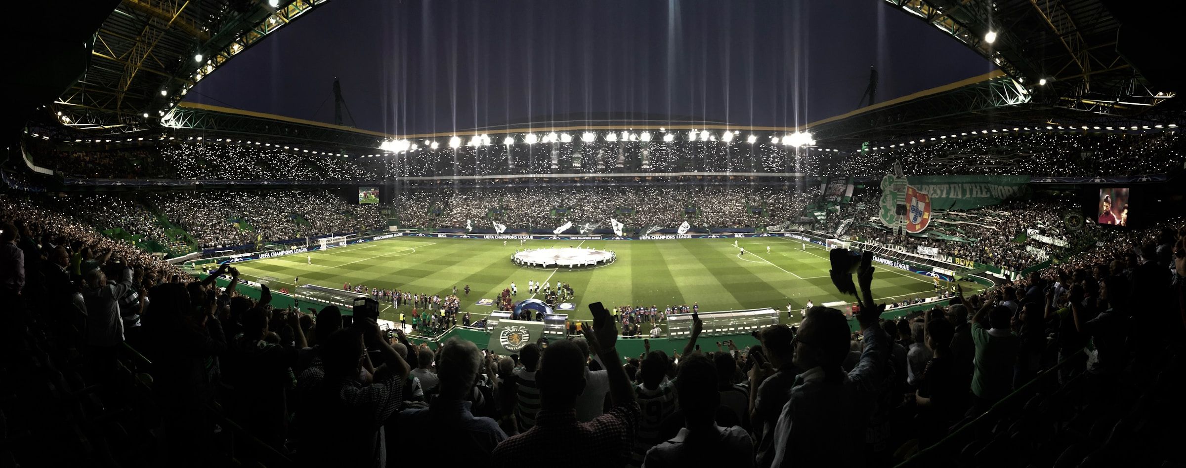 UEFA Champions League match under floodlights