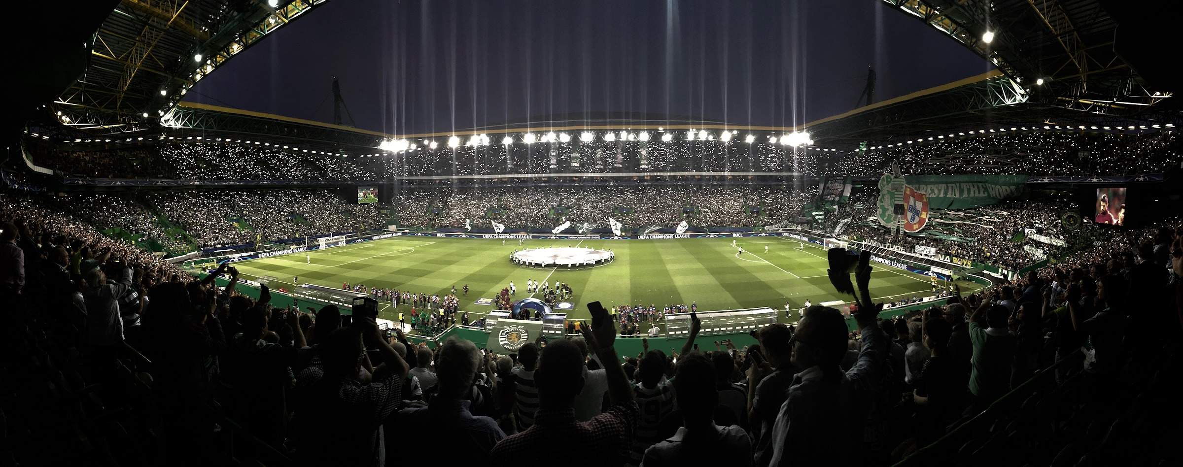 UEFA Champions League match under floodlights