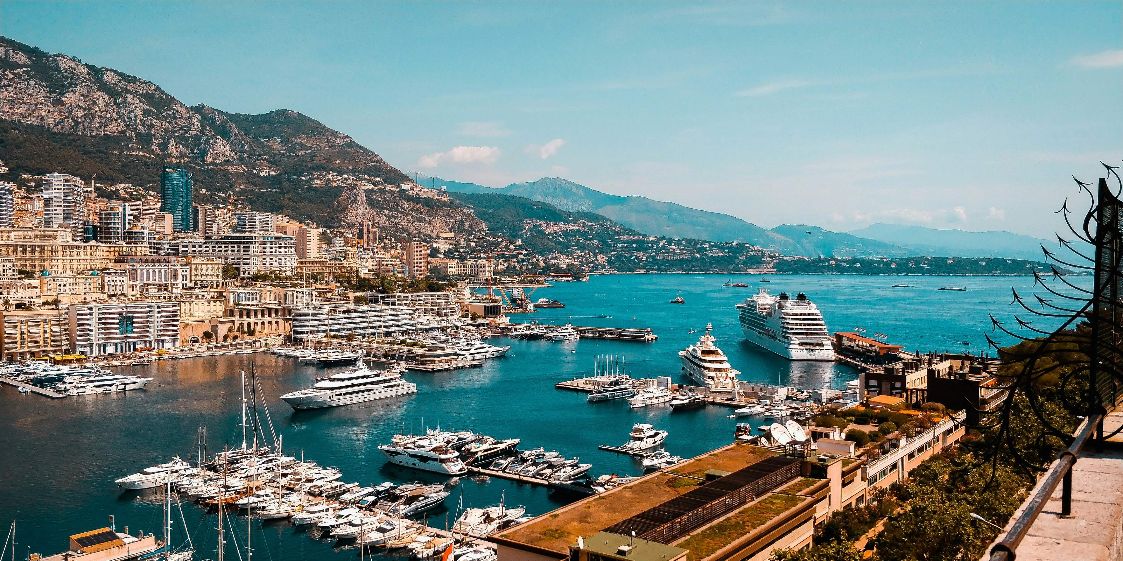 Yachts moored in Port Hercule, Monaco, in the days before the Grand Prix