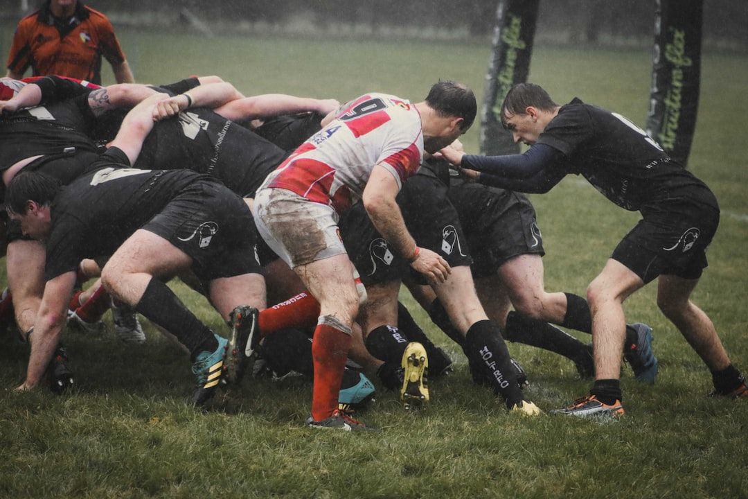 Close-up of a rugby scrum during a competitive international match