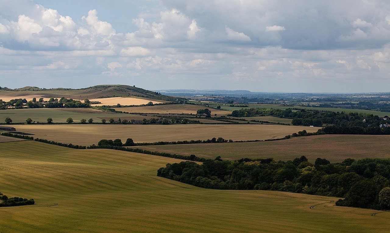 Rolling green hills of the Somerset countryside near Glastonbury