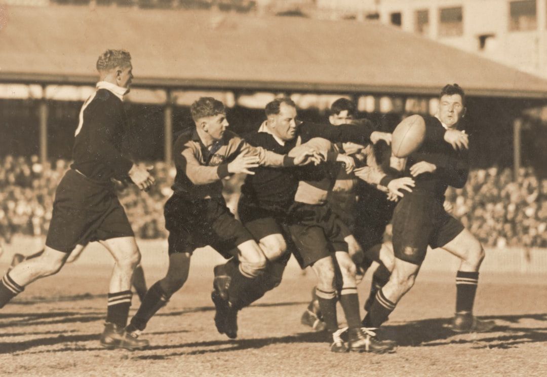 Vintage rugby scrum from a historical international match