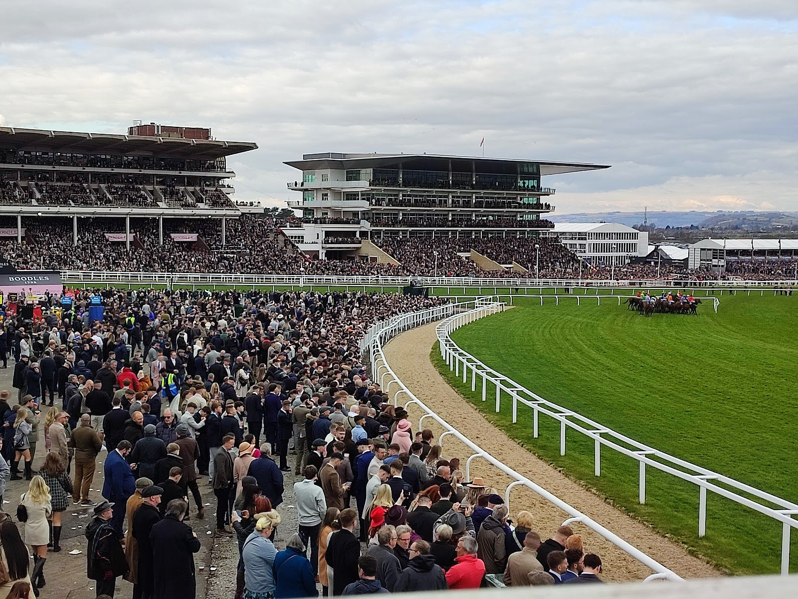 Cheltenham Festival crowd at the rails in the Tattersalls Enclosure