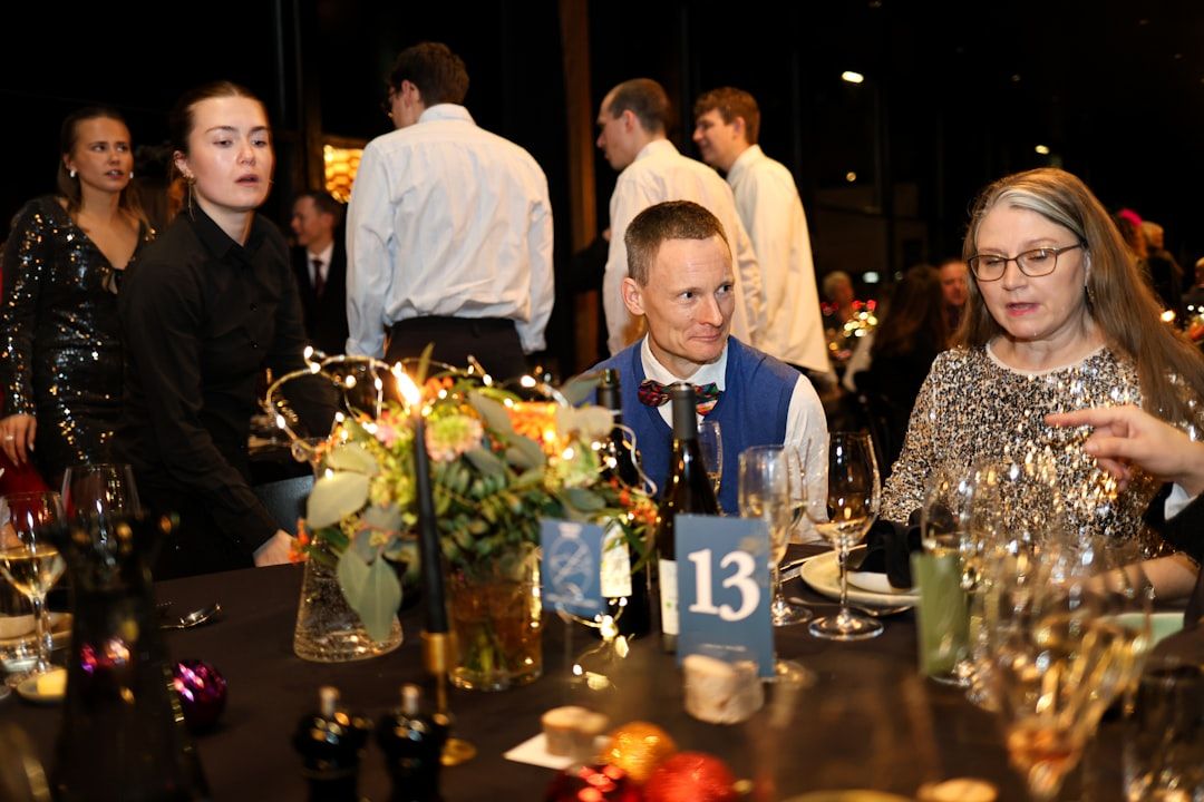 Formal charity gala dinner event with elegantly set tables