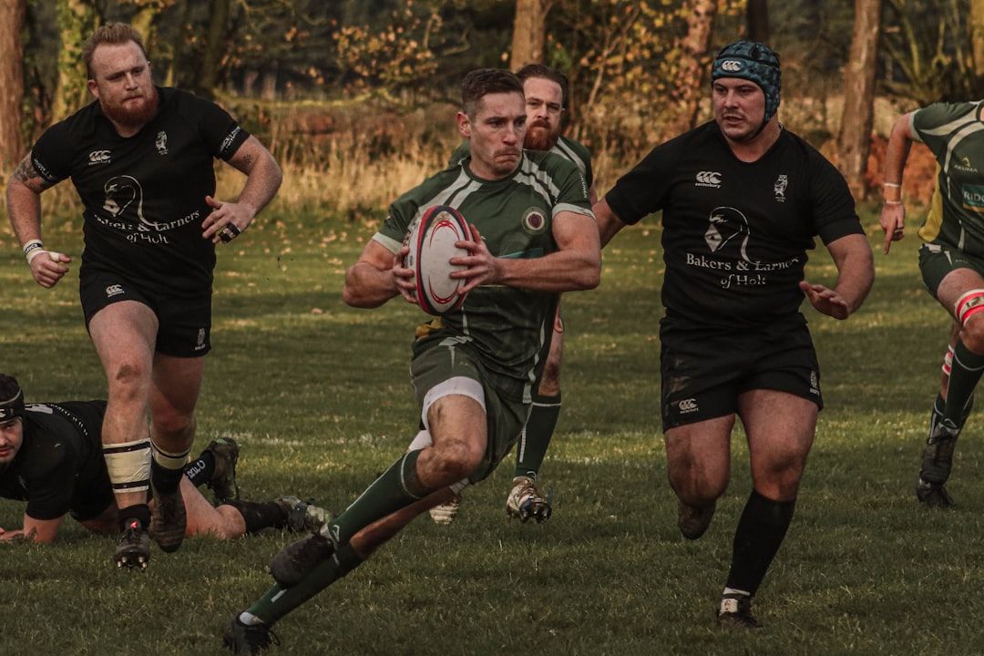 Rugby union players in action during an international match