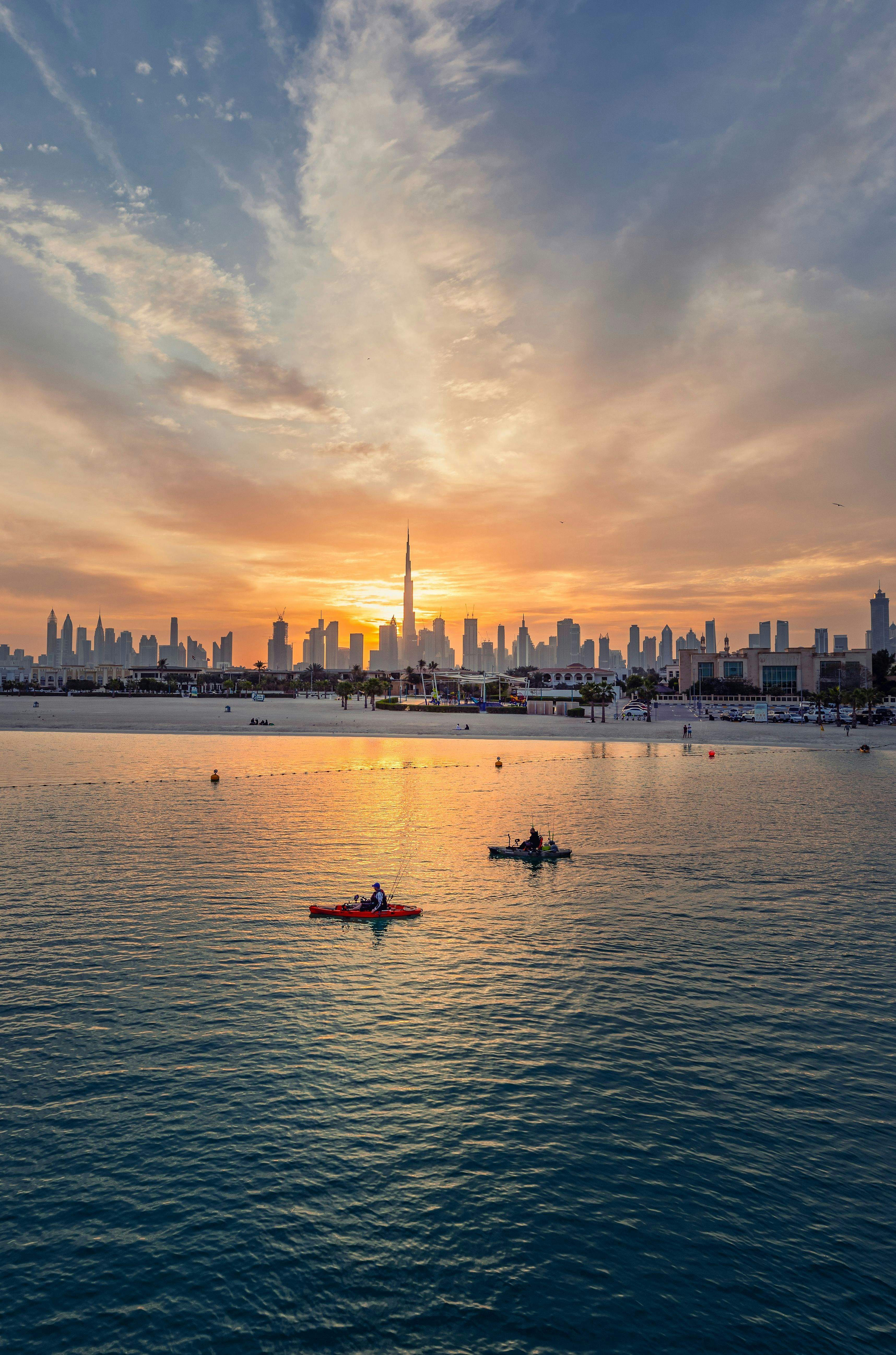 Dubai skyline at sun set