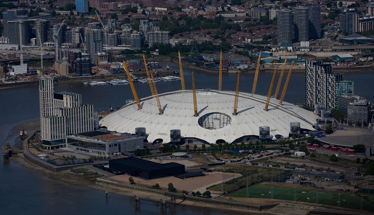 Aerial view of the O2 Arena in Greenwich, London, where Whitehall sold out multiple nights