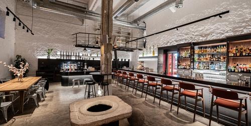 Line Wine Bar Athens — bar counter with curated natural wine selection
