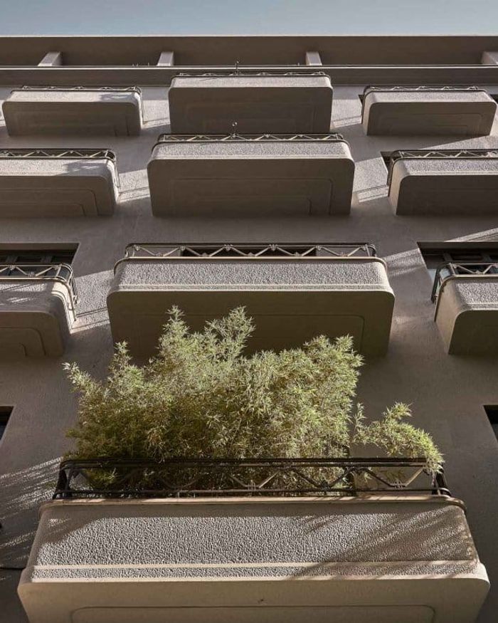 Art Deco exterior facade of Perianth Hotel, Athens