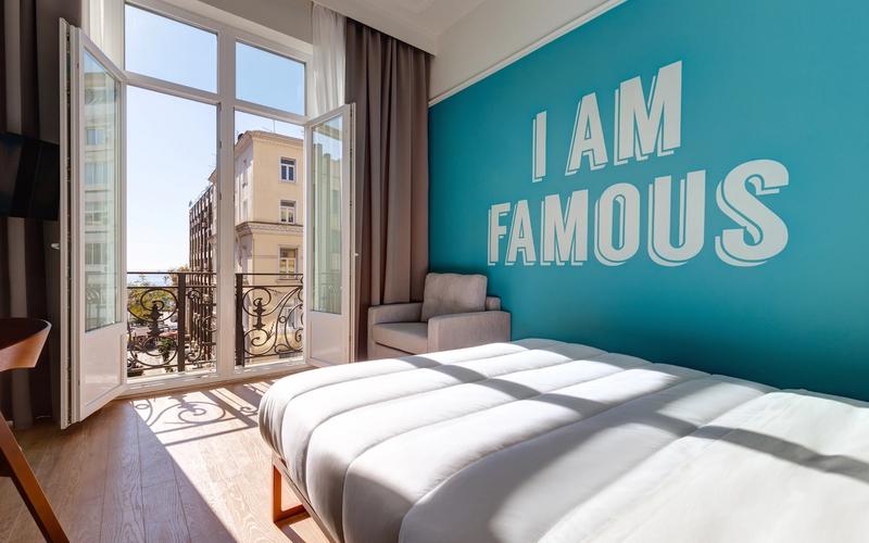 Colourful room interior at Colors Hotel Athens on Emmanouil Benaki Street, Exarchia