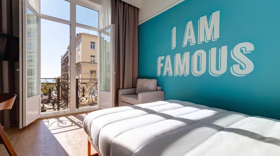 Colourful room interior at Colors Hotel Athens on Emmanouil Benaki Street, Exarchia