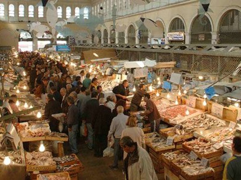 The Athens Central Market (Varvakeios Agora) in central Athens — the city's historic indoor market of fish, meat and produce