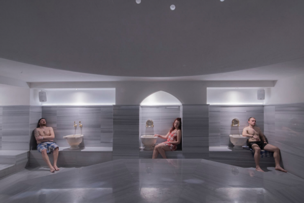 Interior of Polis Hammam in Athens — a traditional hammam spa with heated marble slabs and steam rooms