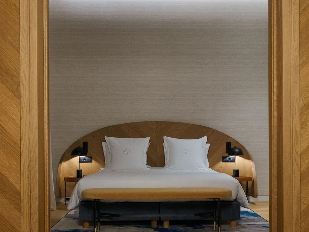 A room at Xenodocheio Milos in Athens — a neoclassical hotel on Kolokotroni Street, home to Estiatorio Milos
