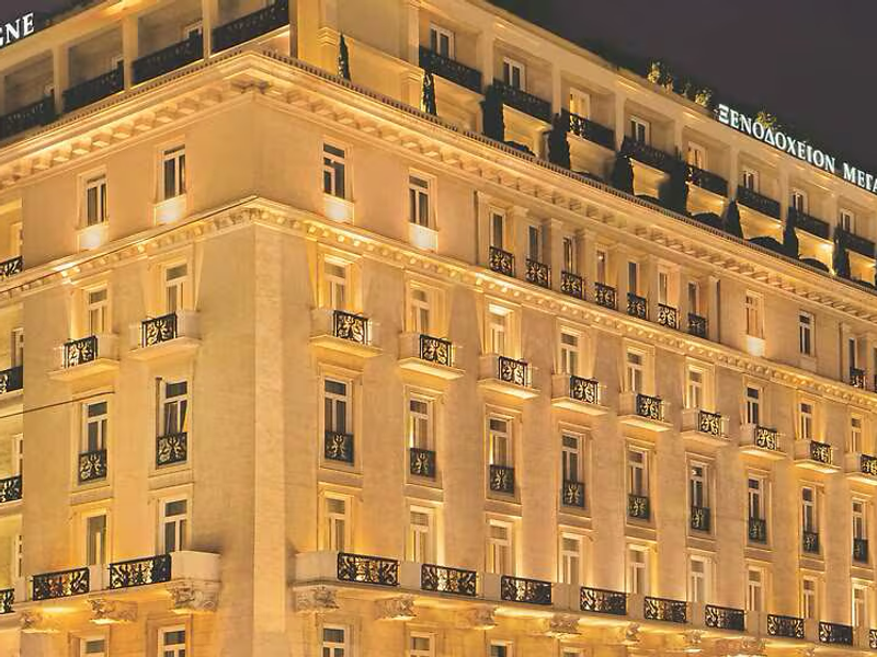 The neoclassical façade of Hotel Grande Bretagne on Syntagma Square, Athens — one of Europe's grand historic hotels since 1874