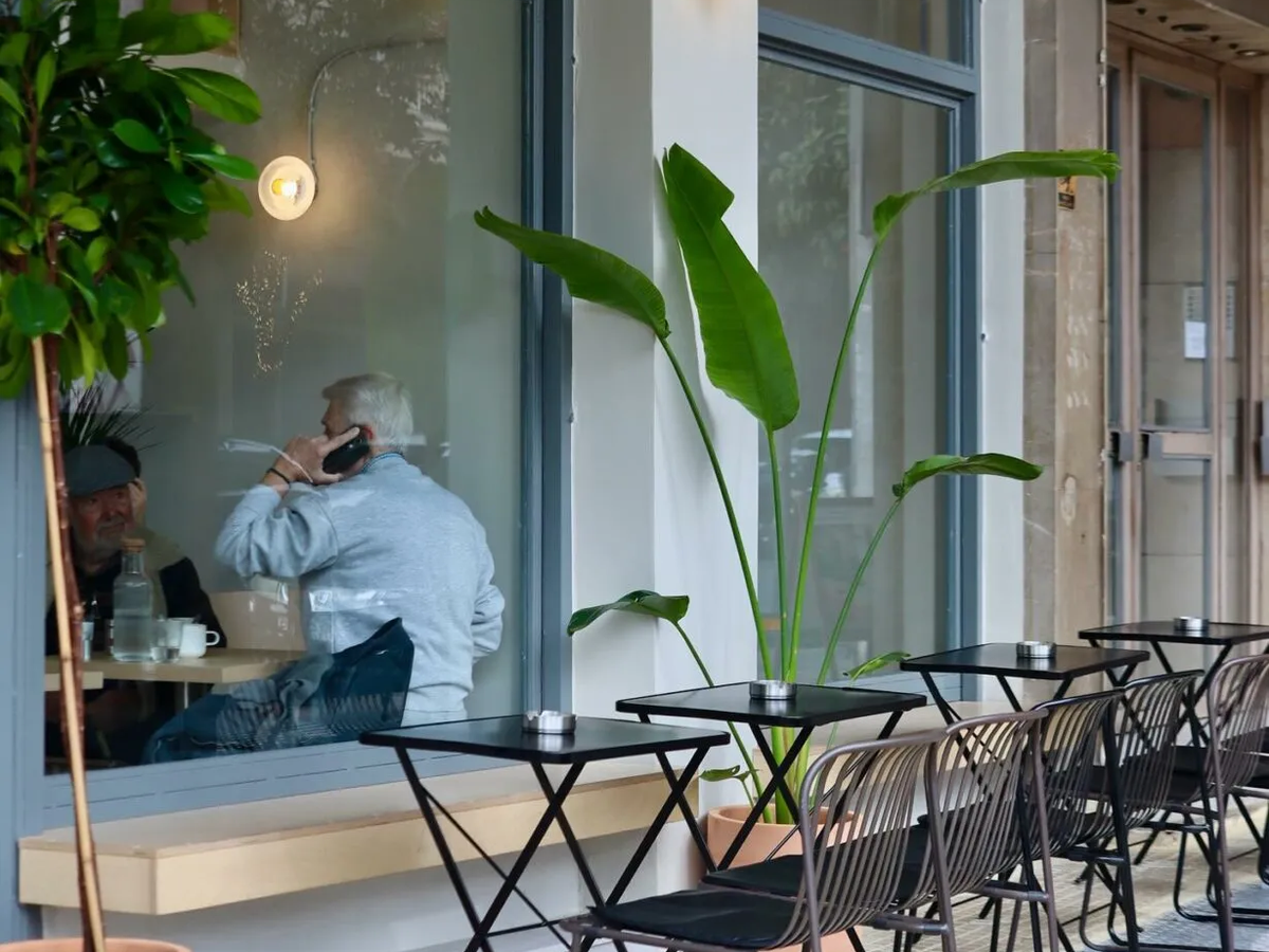 Interior of Omsom Coffee in Athens — a specialty coffee shop