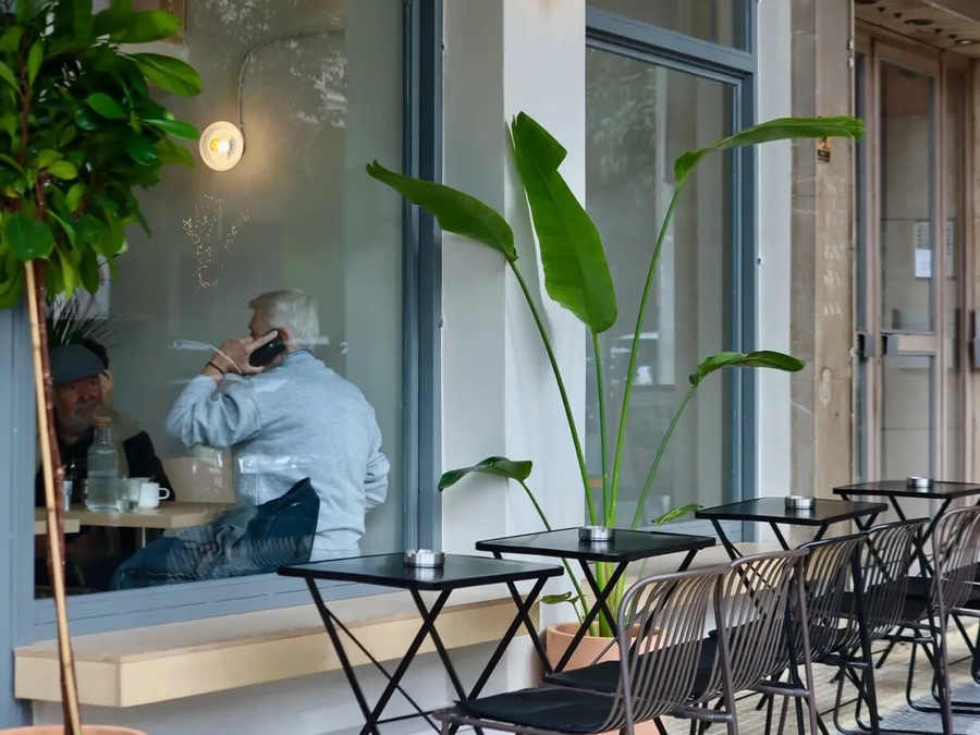 Interior of Omsom Coffee in Athens — a specialty coffee shop