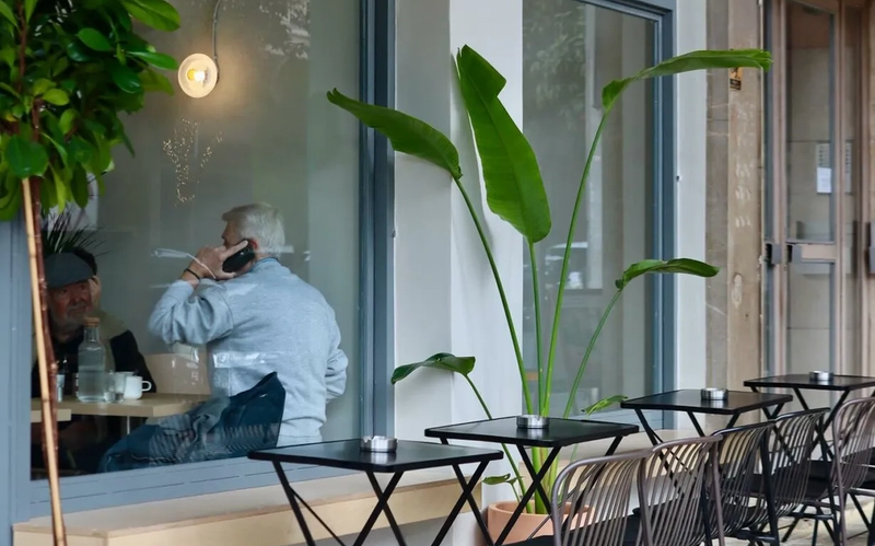 Interior of Omsom Coffee in Athens — a specialty coffee shop