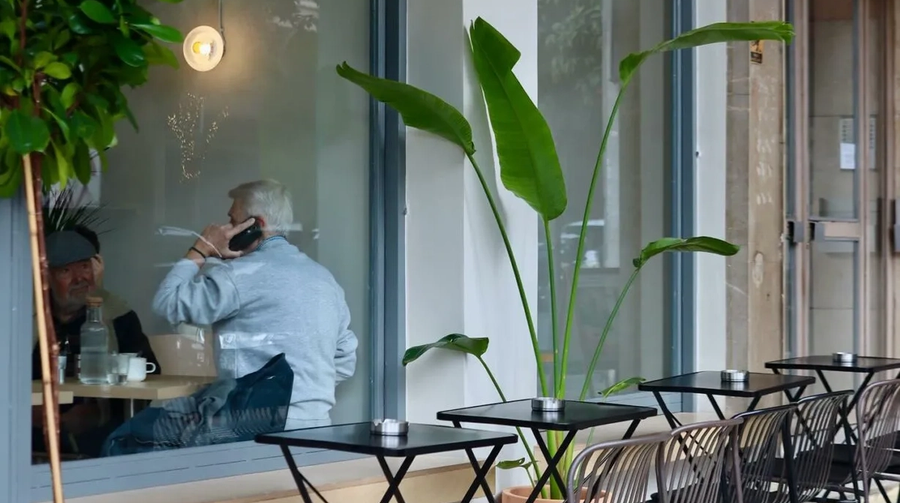 Interior of Omsom Coffee in Athens — a specialty coffee shop