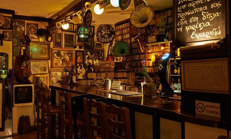 Jazz in Jazz Athens — the legendary Kolonaki bar lined with vinyl and memorabilia