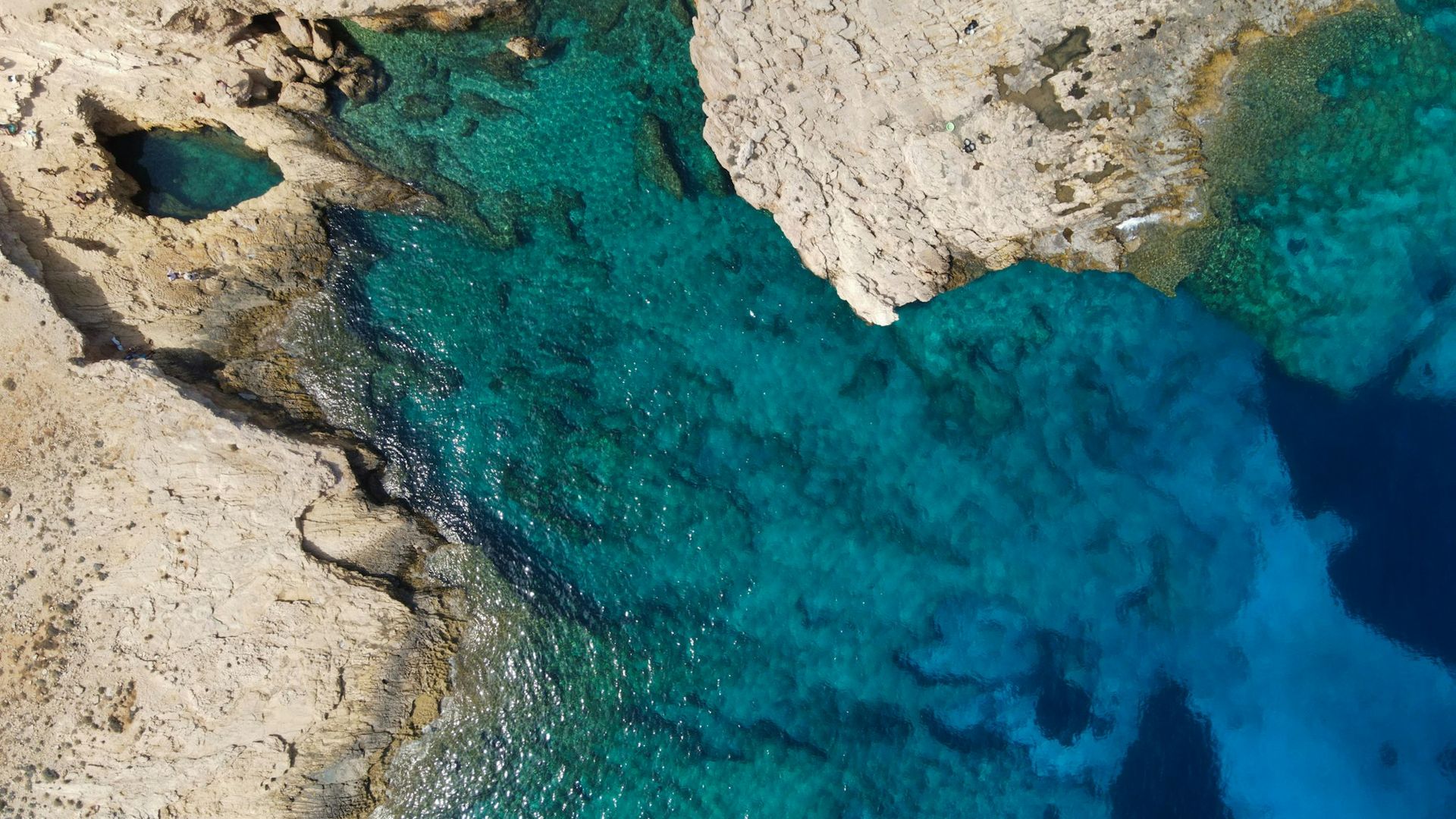 Aerial drone shot of Greek coastline