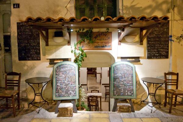 Wreck of Angels Athens — stone-vaulted interior of the historic kafeneion