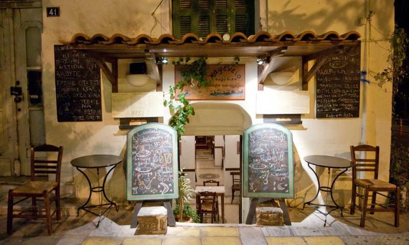 Wreck of Angels Athens — stone-vaulted interior of the historic kafeneion