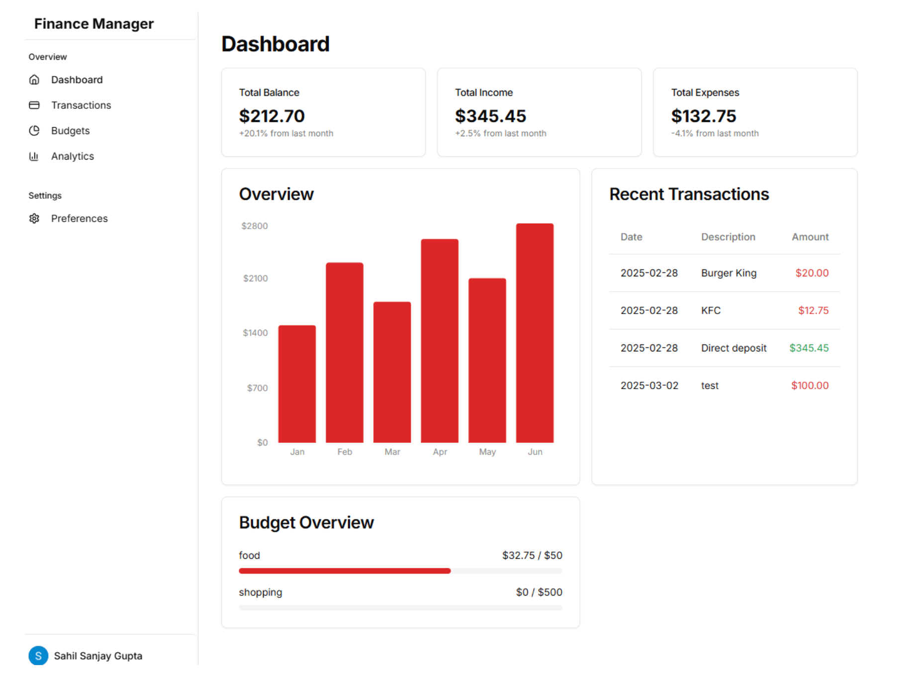 Finance Manager CI/CD screenshot 2