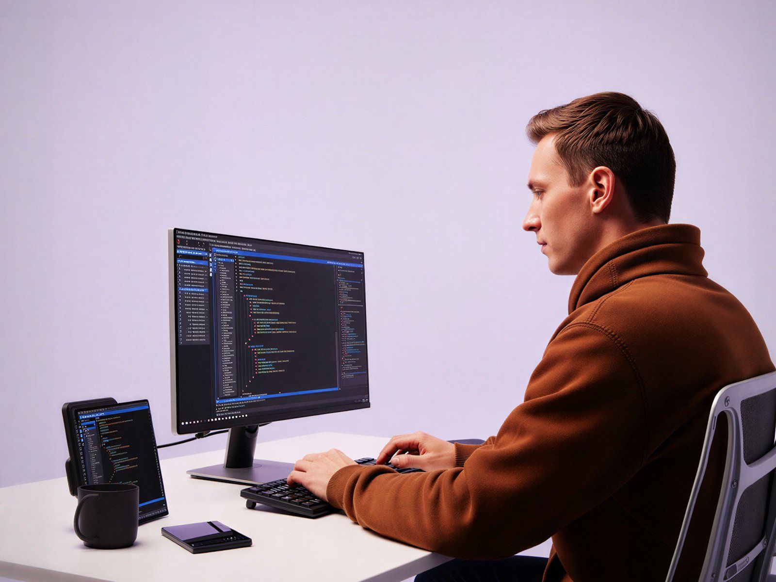 Programador concentrado en sesión de desarrollo, ilustrando 'Automatizaciones con IA para ecommerce: 12 workflows que ahorran