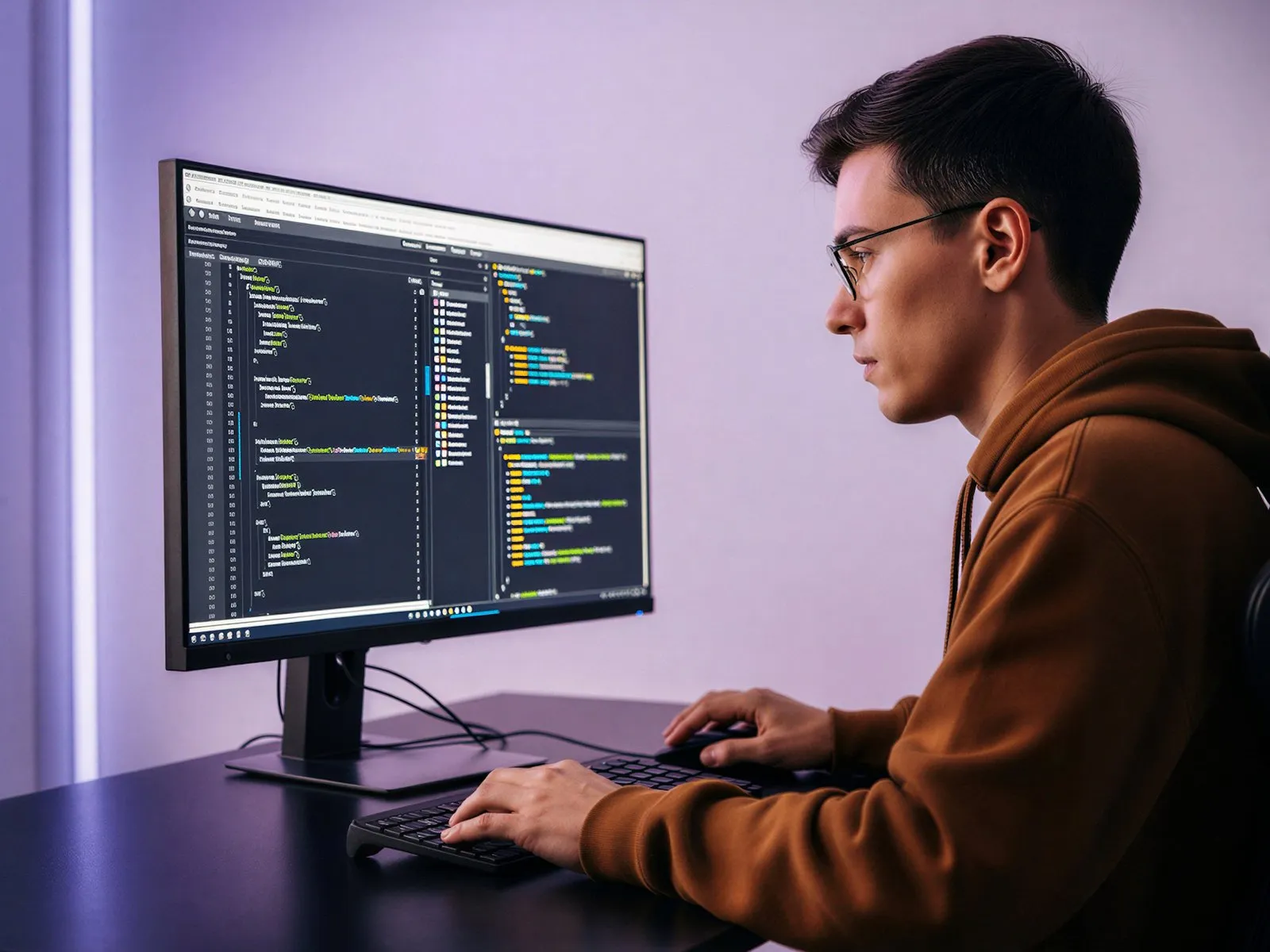 Programador concentrado en sesión de desarrollo, ilustrando 'RAG para ecommerce: cómo conectar un LLM con tu catálogo para re