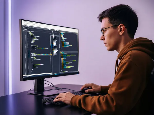 Programador concentrado en sesión de desarrollo, ilustrando 'RAG para ecommerce: cómo conectar un LLM con tu catálogo para re