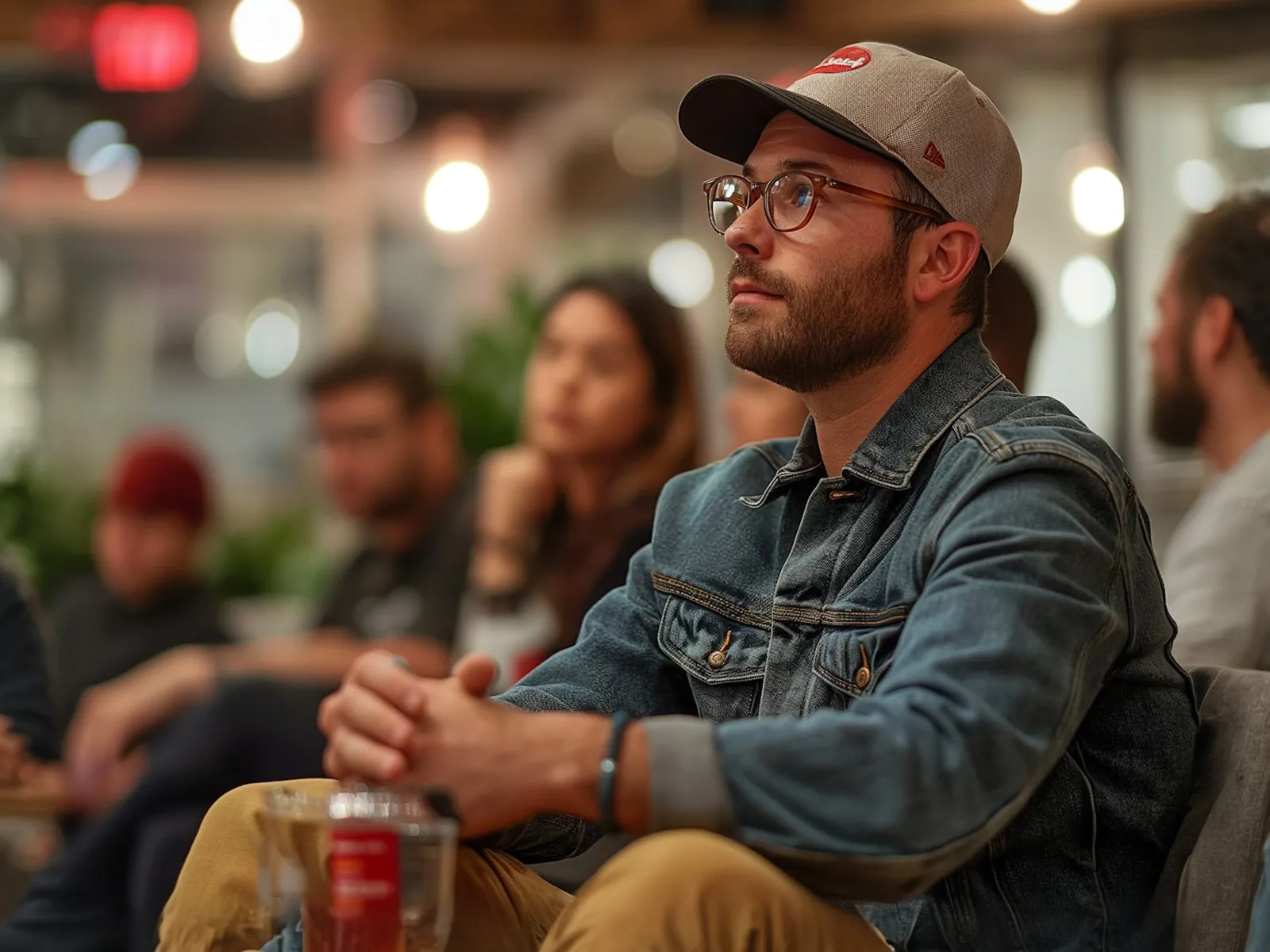 Hombre reflexivo en evento profesional, ilustrando 'Agente de IA para atención al cliente en ecommerce: cómo implementarlo si